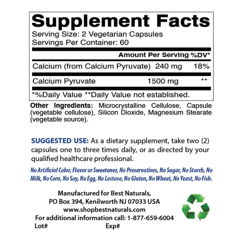 2 Pack  Calcium Pyruvate 750 Mg 120 Capsules